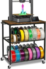 ikkle 3D Printer Filament Storage Rack with Wheels Heavy Duty, 3-Tier Metal Filament Spool Holder, 3D Printer Filament Stand for PLA/ABS/TPU/Nylon, Filaments Organzied for 3D Printing Station, Office
