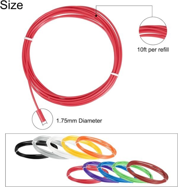 uxcell 3D Pen Filament Refills, 10 Colors 3D Pen PCL Filament 1.75mm, 10 Feet Each Color, 100 Feet in Total, PLA Filament 3D Pen Refills for 3D Drawing Pen - Image 2