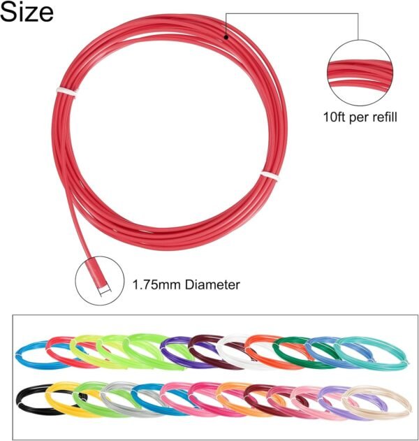 uxcell 3D Pen Filament Refills, 25 Colors 3D Pen PLA Filament 1.75mm, 10 Feet Each Color, 250 Feet in Total, for 3D Drawing Pen Refill - Image 2