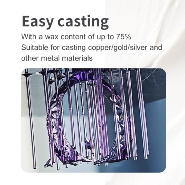Castable Jewellery Resin for DLP LCD UV-Curing 405nm Resin 3D Printer High Wax 75% Easy to Print Use and Burn High Resolution Making Jewelries and Metal Parts Purple 500G - Image 5
