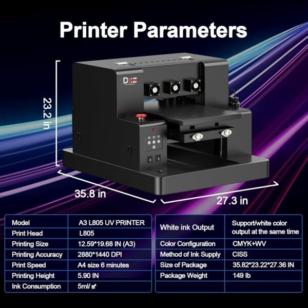 DXZ A3 UV Printer,Automatic L805 UV Flatbed Cylinder Printer with Varnish 100% Transfer Rate for Phone Case,Acrylic,Metal,Leather,Golf,Bottle,2-Year Ink Included - Image 6