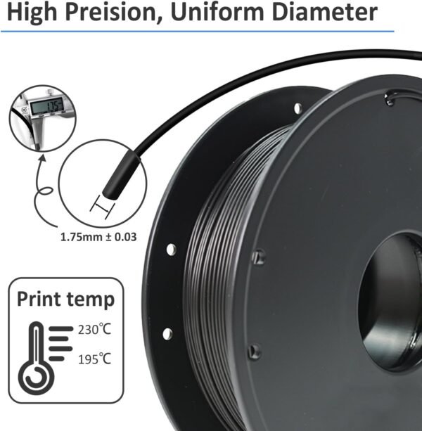 GIANTARM 3D Printer Filament, Black PLA Filament 0.5kg, 1.75mm Dimension Accuracy +/- 0.03mm, 3D Printing Filament - Image 4