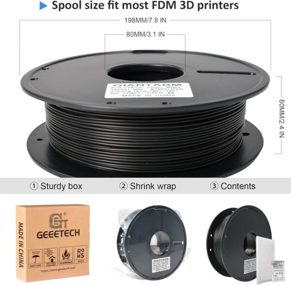 GIANTARM 3D Printer Filament, Black PLA Filament 0.5kg, 1.75mm Dimension Accuracy +/- 0.03mm, 3D Printing Filament - Image 6