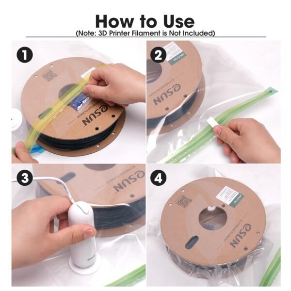 eSUN 3D Printing Filament Electronic Vacuum Storage Kit Pro 2, Spool Storage Sealing Bags Dust Proof Humidity Resistant for Keeping Filament Dry, 10 Vaccum Bags/Kit - Image 4