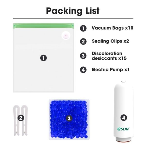 eSUN 3D Printing Filament Electronic Vacuum Storage Kit Pro 2, Spool Storage Sealing Bags Dust Proof Humidity Resistant for Keeping Filament Dry, 10 Vaccum Bags/Kit - Image 6