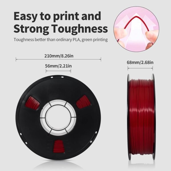 PLA Filament 1.75mm Ruby Red 1KG, Clog-Free 3D Printer Filament Dimensional Accuracy +/- 0.02mm, High Speed Printing 1kg Spool(2.2lbs) 3D Printing Filament Fits for Most FDM 3D Printers - Image 3