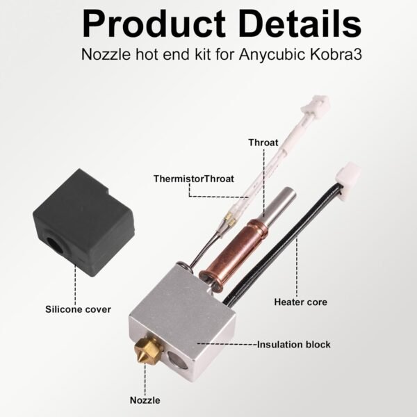 Hotend for Anycubic Kobra 3/ACE Pro Hot End Kit, Alloy Print Head Extruder Kit Heater Block Heating Cartridge Thermistor Nozzle with 2 Silicone Cover for 3D Printer Accessories - Image 4