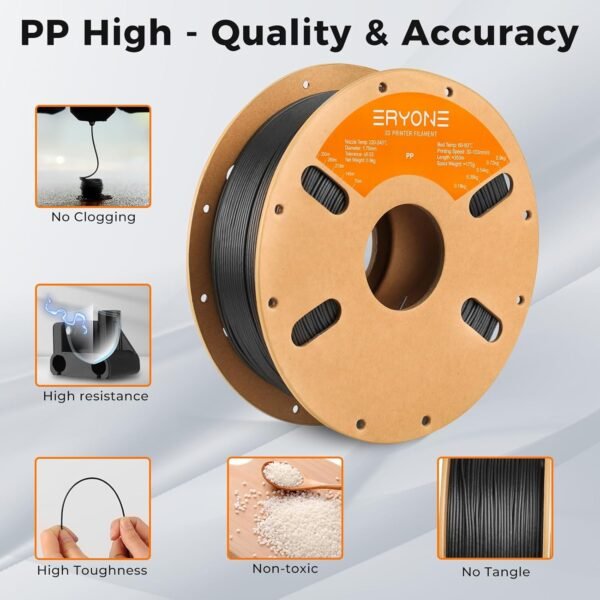 ERYONE Polypropylene Filament 1.75mm +/-0.03mm for 3D Printer, 3D Printing Filament PP 900g/Spool, Black - Image 4