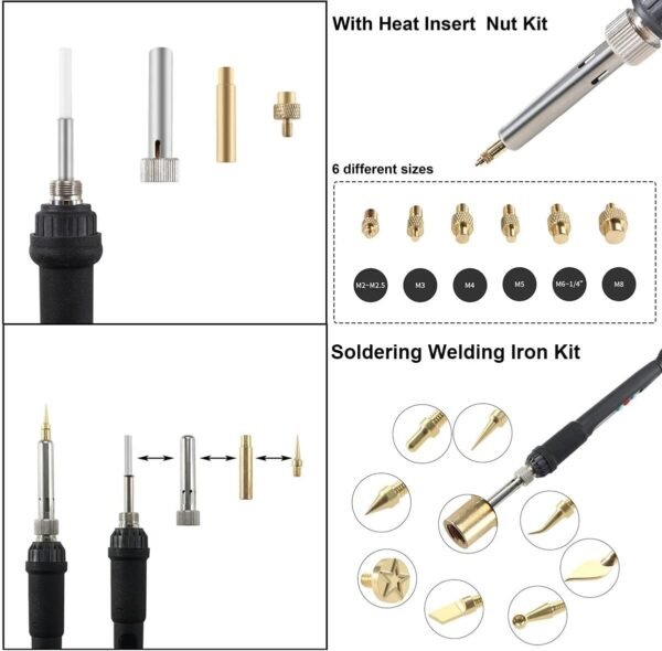 3D Printer Smoothing Tool Kit,3D Printing Modify Finishing Smoothing Solding Welding Iron Tool Cleaning Needle Soldering Iron with 8Pcs Brass Trimming - Image 3