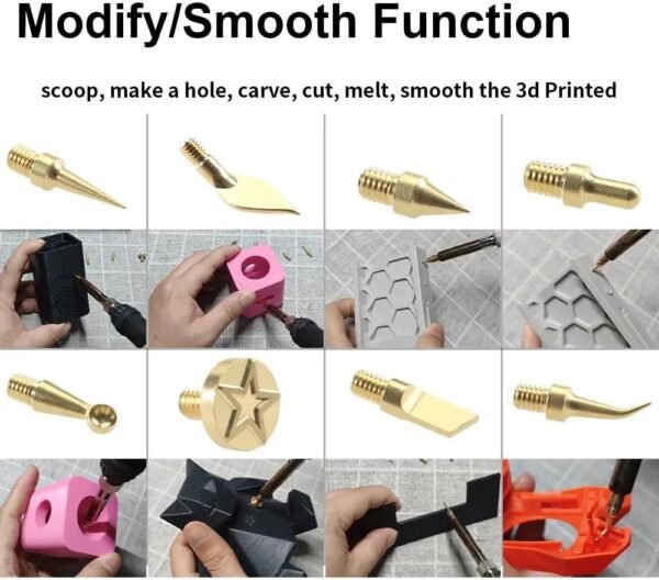3D Printer Smoothing Tool Kit,3D Printing Modify Finishing Smoothing Solding Welding Iron Tool Cleaning Needle Soldering Iron with 8Pcs Brass Trimming - Image 5