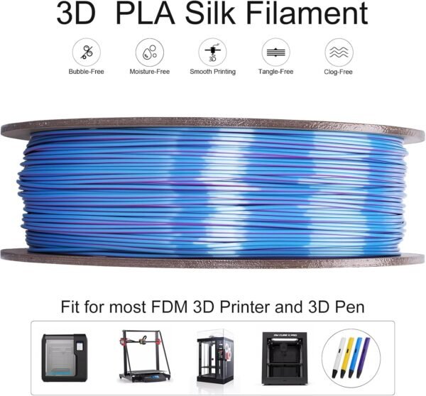 Dual Color Silk PLA 3D Printer Filament 1.75mm Silk PLA Color Changing 3D Printing Filament 1kg / 2.2lbs Purple & Blue - Image 3