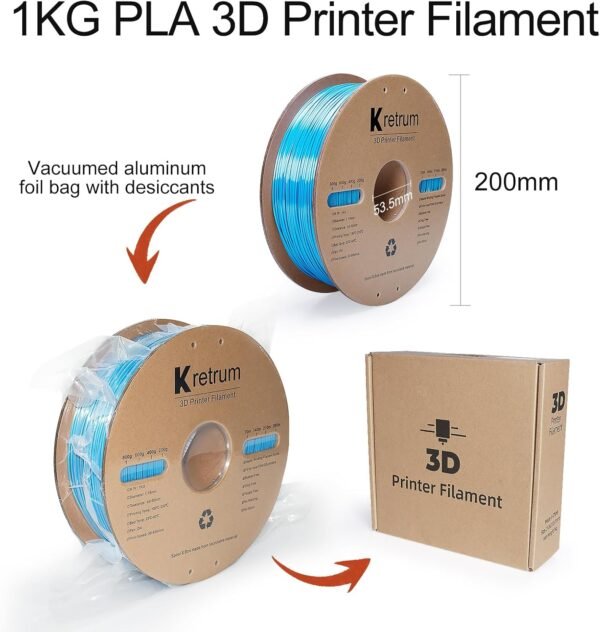 Dual Color Silk PLA 3D Printer Filament 1.75mm Silk PLA Color Changing 3D Printing Filament 1kg / 2.2lbs Purple & Blue - Image 8