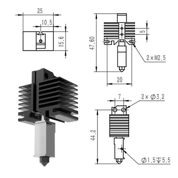 Up to 500°C Upgraded for Bambu Lab Hotend Heater Block for Bambu Lab X1/X1C/P1P/P1S 3D Printer with Removable Hardened Steel 0.4mm Nozzle and Ceramic Heater 3D Printer Hotend - Image 3