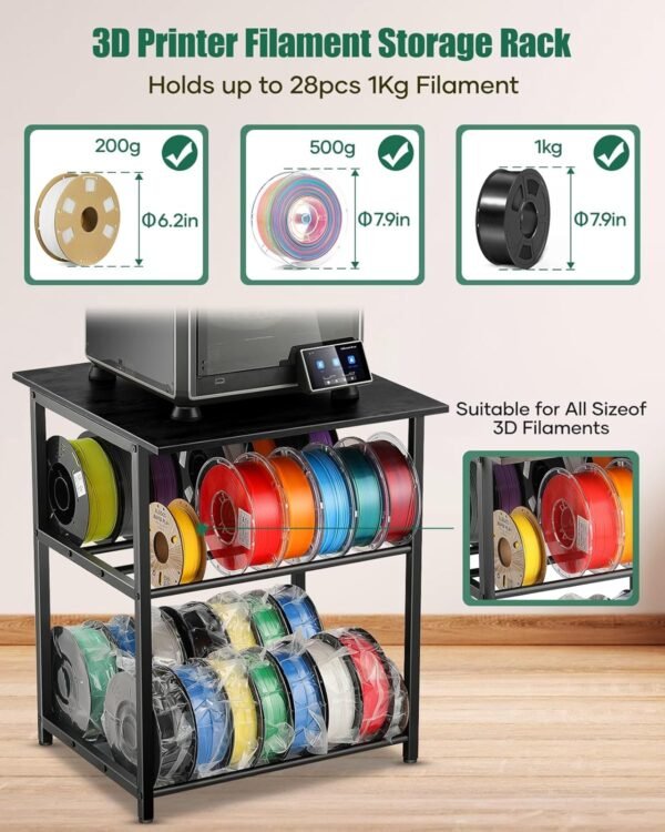3D Printer Stand with Filaments Storage - 3D Printer Table Filament Storage Rack Heavy Duty 3D Cart Desk with Wheels for Workshop Studio Office (Black) - Image 3