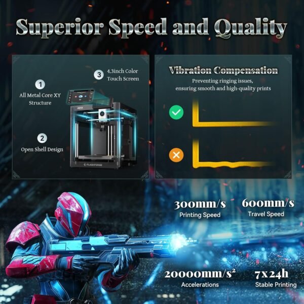 FLASHFORGE AD5X 3D Printer,Multi-Color 3D Printing,Max 600mm/s High Speed,Fully Auto Leveling,Large Flow High Temp Direct Extruder,Print Smooth & Precision,220x220x220mm Build Volume - Image 5