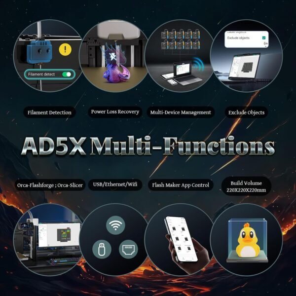 FLASHFORGE AD5X 3D Printer,Multi-Color 3D Printing,Max 600mm/s High Speed,Fully Auto Leveling,Large Flow High Temp Direct Extruder,Print Smooth & Precision,220x220x220mm Build Volume - Image 6
