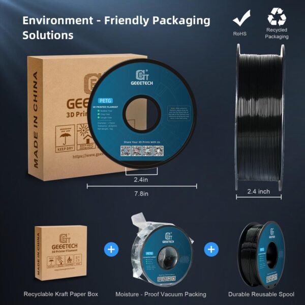 Geeetech PETG Filament 1.75mm, 1 KG (2.2lbs) Spool 3D Printer Filament, High-Toughness, ±0.02mm Accuracy, Neatly Wound & Moistureproof, Non-Clogging Non-Stringing, Fits Most FDM Printers, Silver - Image 6