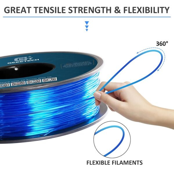 Geeetech TPU Filament 1.75mm, Shore 95A Flexible 3D Printer Filament with High Elasticity, 1KG (2.2lbs) Spool, Dimensional Accuracy ±0.03mm, Fits Most FDM Printers, Clear Blue - Image 5