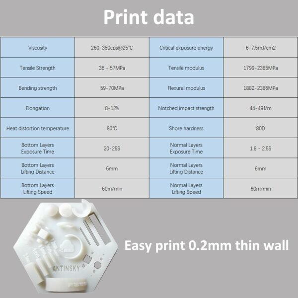 Rigid 8K Resin for UV-Curing 405nm 3D Printer Resin for LCD DLP Standard Photopolymer High Precision Low Shrinkage High Speed Curing High Elongation Light Gray 1KG - Image 7