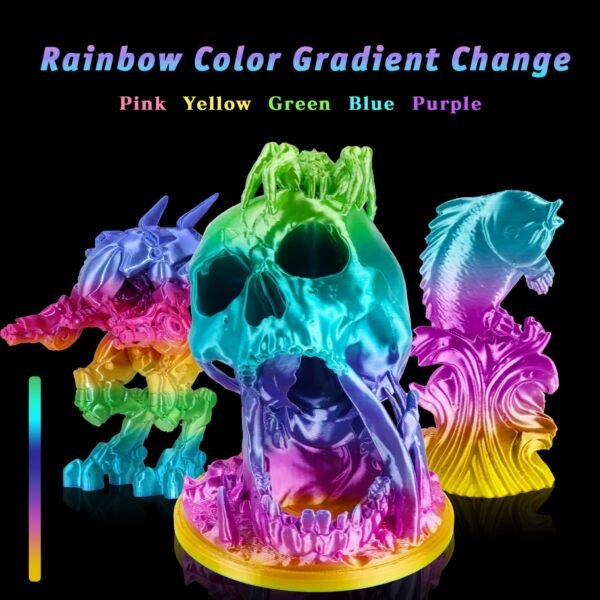 Goto Guard Silk PLA Rainbow Filament, pla Filament 1.75mm Multicolor Changing with Green Blue Purple Pink Yellow, 3D Printing Filament 1kg/2.2lbs for Most FDM 3D Printer - Image 4
