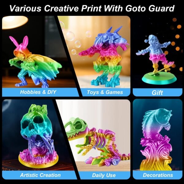Goto Guard Silk PLA Rainbow Filament, pla Filament 1.75mm Multicolor Changing with Green Blue Purple Pink Yellow, 3D Printing Filament 1kg/2.2lbs for Most FDM 3D Printer - Image 6