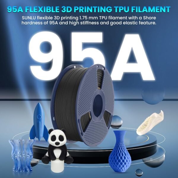 SUNLU TPU 3D Printer Filament 1.75mm, High Speed 95A TPU Filament, 1KG Flexible 3D Filament for Fast Printing, Dimensional Accuracy +/- 0.03mm, Suitable for Most FDM 3D Printers. (Black) - Image 3