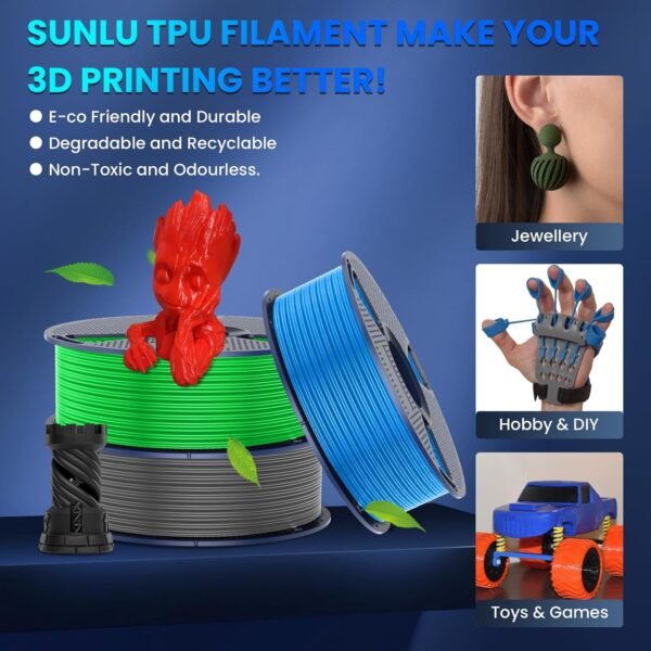 SUNLU TPU 3D Printer Filament 1.75mm, High Speed 95A TPU Filament, 1KG Flexible 3D Filament for Fast Printing, Dimensional Accuracy +/- 0.03mm, Suitable for Most FDM 3D Printers. (Black) - Image 9