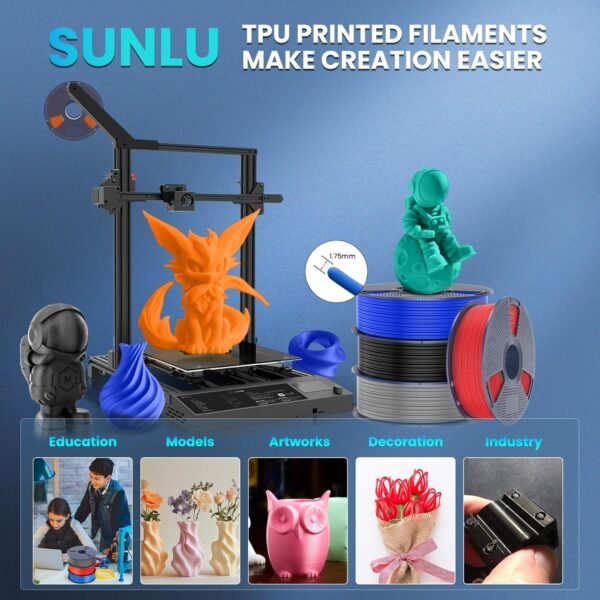 SUNLU TPU 3D Printer Filament 1.75mm, High Speed 95A TPU Filament, 1KG Flexible 3D Filament for Fast Printing, Dimensional Accuracy +/- 0.03mm, Suitable for Most FDM 3D Printers. (Black) - Image 10