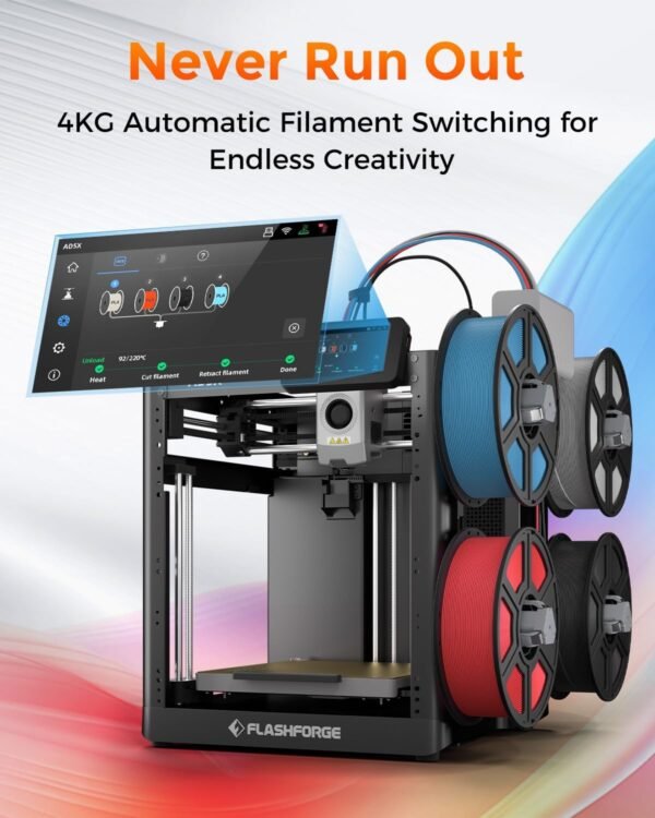 FLASHFORGE AD5X Multi-Color 3D Printer 4 Colors with IFS, Fully Auto Leveling FDM 3D Printer with Max 600mm/s High Speed Printing and Max 300°C Nozzle, Large Printing Size 220 * 220 * 220mm - Image 4
