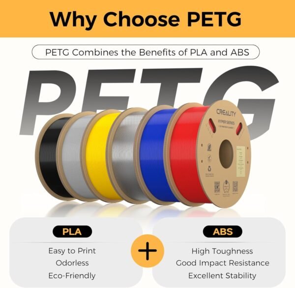 Creality PETG Filament 1.75mm, Hyper PETG Filament High Speed 30-600mm/s High Toughness Chemical Resistance 3D Printer Filament, 1KG Cardboard Spool(2.2lbs) Fit Most 3D Printers (Clear) - Image 3