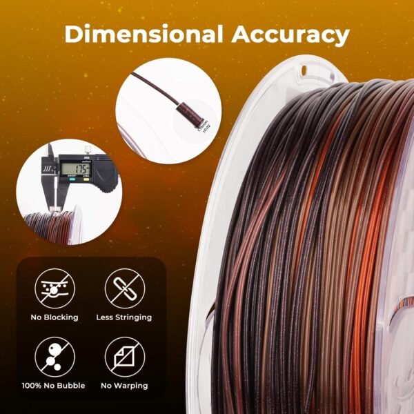 AMOLEN PLA 3D Printer Filament, PLA Filament 1.75mm Silk Black Shiny Red Gold Filament, 3D Printing Filament 1KG/2.2lb - Image 5