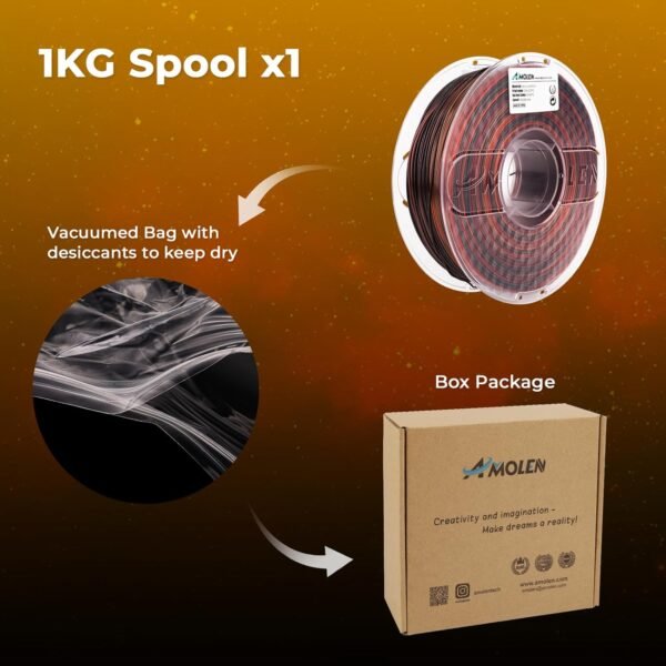AMOLEN PLA 3D Printer Filament, PLA Filament 1.75mm Silk Black Shiny Red Gold Filament, 3D Printing Filament 1KG/2.2lb - Image 6