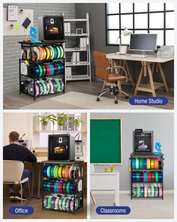 4-Tier 3D Printer Table with Filament Storage, Heavy-Duty Steel Frame and Wood Top, Adjustable Feet for Stability, Perfect Printer Desk & 3D Printing Accessories for Workshop Studio Office - Image 6