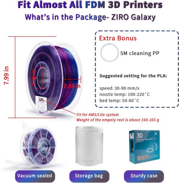 ZIRO Fast Color Changing Twinkling PLA, 1.75mm Filament, Sparkle Glitter with Colorful Transluent PLA, 3D Printing Material,1kg Spool, Dimensional Accuracy +/-0.03mm, Galaxy - Image 5