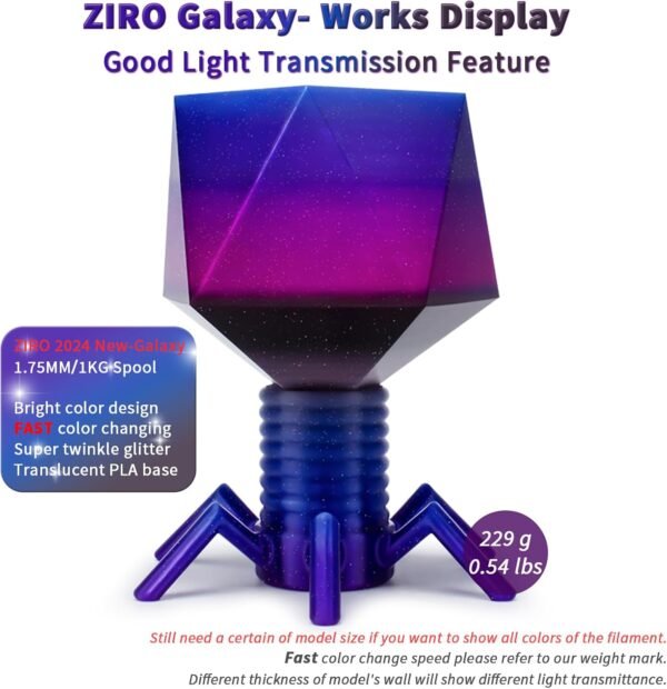 ZIRO Fast Color Changing Twinkling PLA, 1.75mm Filament, Sparkle Glitter with Colorful Transluent PLA, 3D Printing Material,1kg Spool, Dimensional Accuracy +/-0.03mm, Galaxy - Image 6