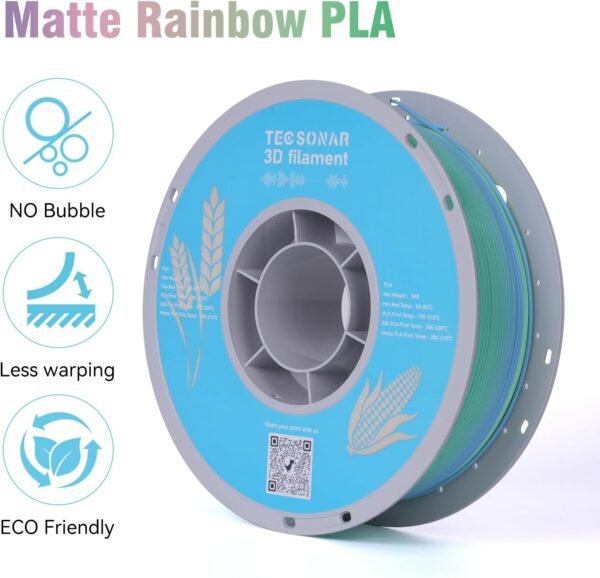 TECSONAR Matte Rainbow PLA 3D Printer Filament, 1KG Spool(2.2lbs) 1.75mm PLA Fast Color Change 3D Printing Material, Multicolor Gradient Filament for Most FDM 3D Printers,Matte Rainbow - Image 7