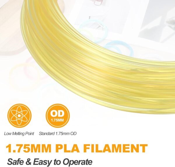 MECCANIXITY 2 Pcs 3D Pen Filament, 1.75mm Dia 33ft Length PLA 3D Printing Pen Filament Refills for 1.75mm 3D Printing Pen, Clear Yellow - Image 3
