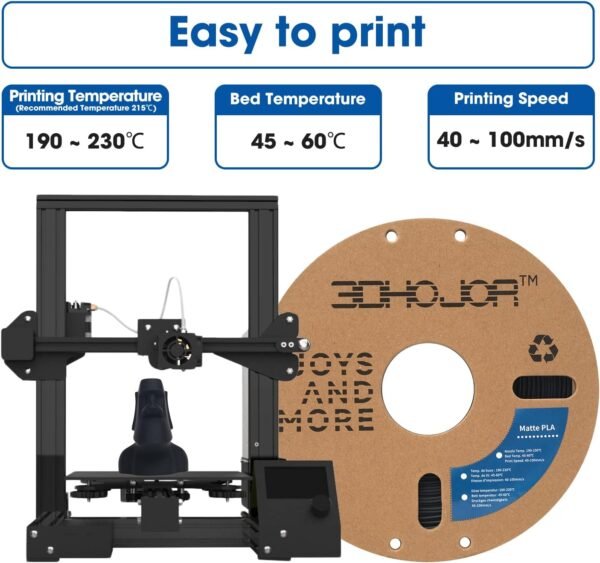 Matte PLA Filament 1.75mm, Upgrade Matte 3D Printer PLA Filament, 1KG Cardboard Spool 3D Printing Filament for 3D Printers(Matte Black) - Image 3