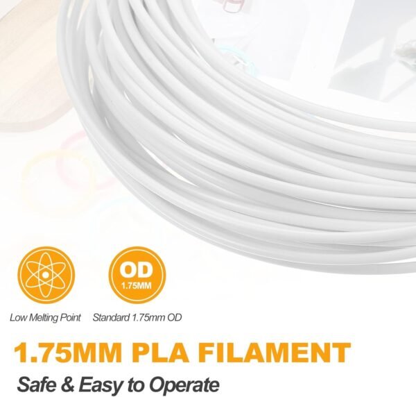MECCANIXITY 2 Pcs 3D Pen Filament, 1.75mm Dia 33ft Length PLA 3D Printing Pen Filament Refills for 1.75mm 3D Printing Pen, White - Image 3