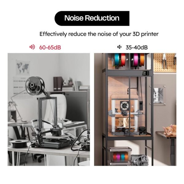 3D Printer Cabinet with Filament Storage, 3D Printer Enclosure with Ventilation, Thermo-Hygrometer and Dual-Light System, Heat-Resistant, Dustproof and Noise-Reduction Design - Image 4