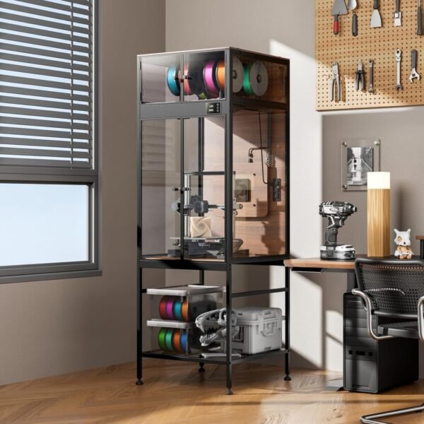 3D Printer Cabinet with Filament Storage, 3D Printer Enclosure with Ventilation, Thermo-Hygrometer and Dual-Light System, Heat-Resistant, Dustproof and Noise-Reduction Design - Image 6
