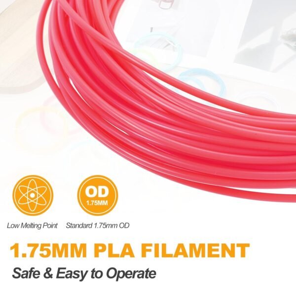 MECCANIXITY 2 Pcs 3D Pen Filament, 1.75mm Dia 33ft Length PLA 3D Printing Pen Filament Refills for 1.75mm 3D Printing Pen, Fluorescent Red - Image 3