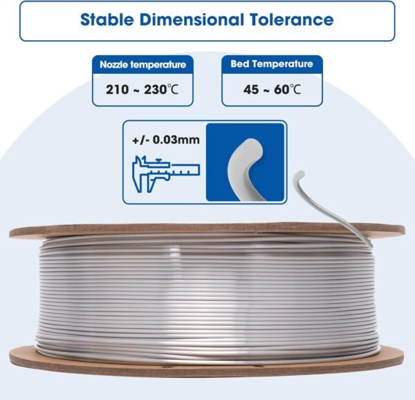 Silk PLA Filament 1.75mm, PLA Filament 1.75mm Silk Shiny 3D Printer Filament, 1kg Cardboard Spool (2.2lbs), Dimensional Accuracy +/- 0.03 mm, Fit Most FDM Printer(Metal Silver) - Image 3