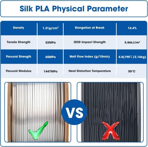 Silk PLA Filament 1.75mm, PLA Filament 1.75mm Silk Shiny 3D Printer Filament, 1kg Cardboard Spool (2.2lbs), Dimensional Accuracy +/- 0.03 mm, Fit Most FDM Printer(Metal Silver) - Image 5