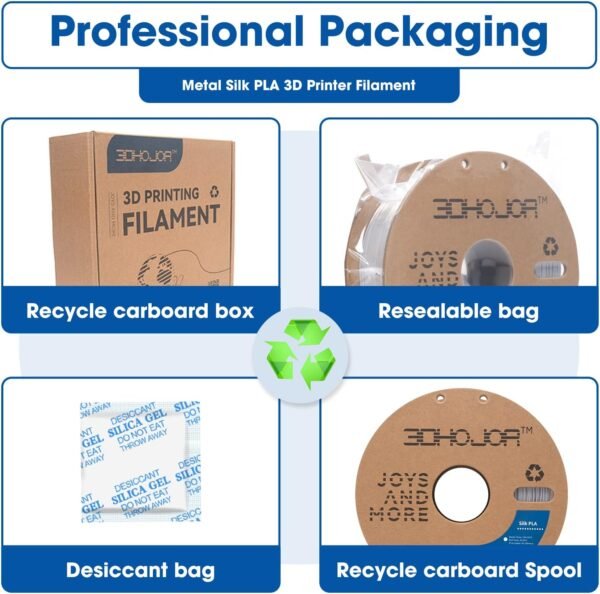 Silk PLA Filament 1.75mm, PLA Filament 1.75mm Silk Shiny 3D Printer Filament, 1kg Cardboard Spool (2.2lbs), Dimensional Accuracy +/- 0.03 mm, Fit Most FDM Printer(Metal Silver) - Image 6