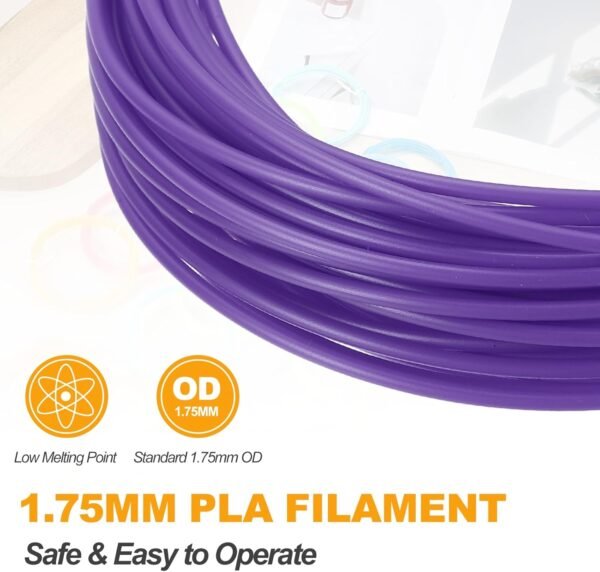 MECCANIXITY 2 Pcs 3D Pen Filament, 1.75mm Dia 33ft Length PLA 3D Printing Pen Filament Refills for 1.75mm 3D Printing Pen, Purple - Image 3