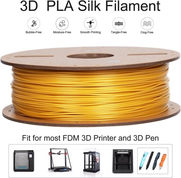 PLA Filament 1.75 mm 3D Printer Filaments Cardboard Spool Refills 1 kg Widely Compatible for Most FDM 3D Printers Fits ELEGOO Anycubic FlashForge Creality Bambu Prusa ect. Gold - Image 3