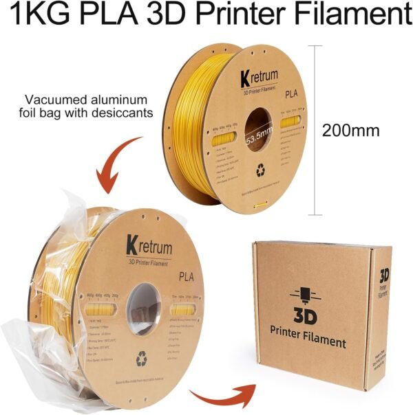 PLA Filament 1.75 mm 3D Printer Filaments Cardboard Spool Refills 1 kg Widely Compatible for Most FDM 3D Printers Fits ELEGOO Anycubic FlashForge Creality Bambu Prusa ect. Gold - Image 6