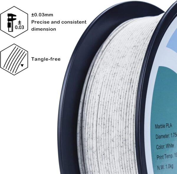 ZIRO PLA Marble Filament 1.75mm, Nature Rock-Like 3D Printing Material, Fit for Most FDM 3D Printers, 2.2lbs Spool, Marble - Image 3