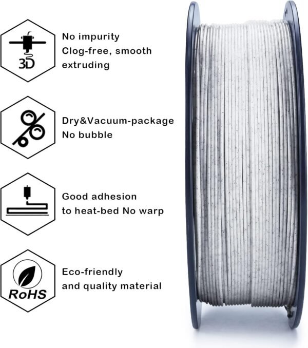 ZIRO PLA Marble Filament 1.75mm, Nature Rock-Like 3D Printing Material, Fit for Most FDM 3D Printers, 2.2lbs Spool, Marble - Image 4